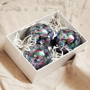 3 Blue Opalescent Shatterproof Ornaments